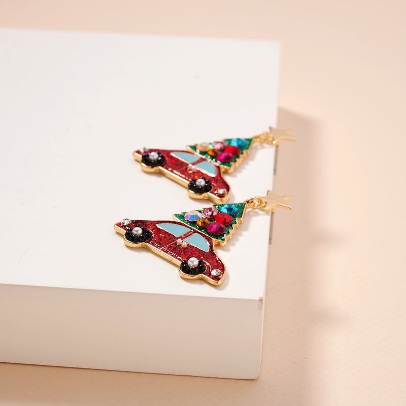 Christmas Car & Tree Dangling Earrings