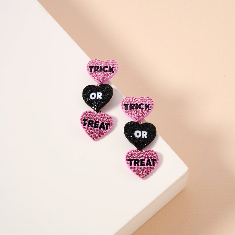 Halloween Trick Or Treat Hearts Dangling Earrings