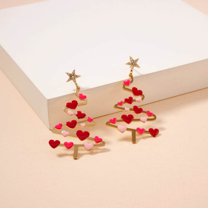 Christmas Tree & Hearts Dangling Earrings