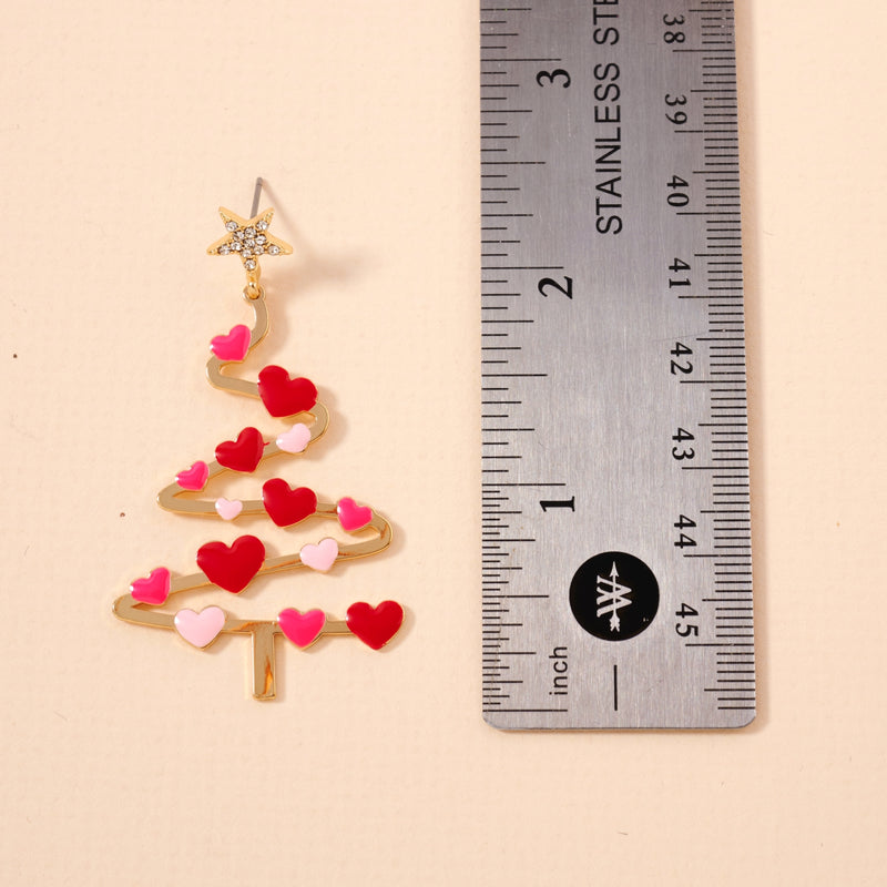 Christmas Tree & Hearts Dangling Earrings