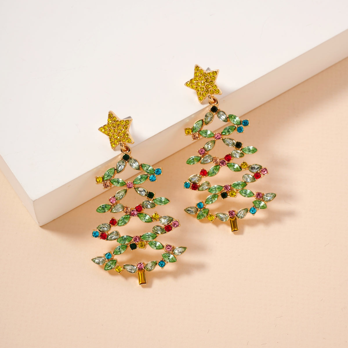 Christmas Tree Baguette Stones Dangling Earrings