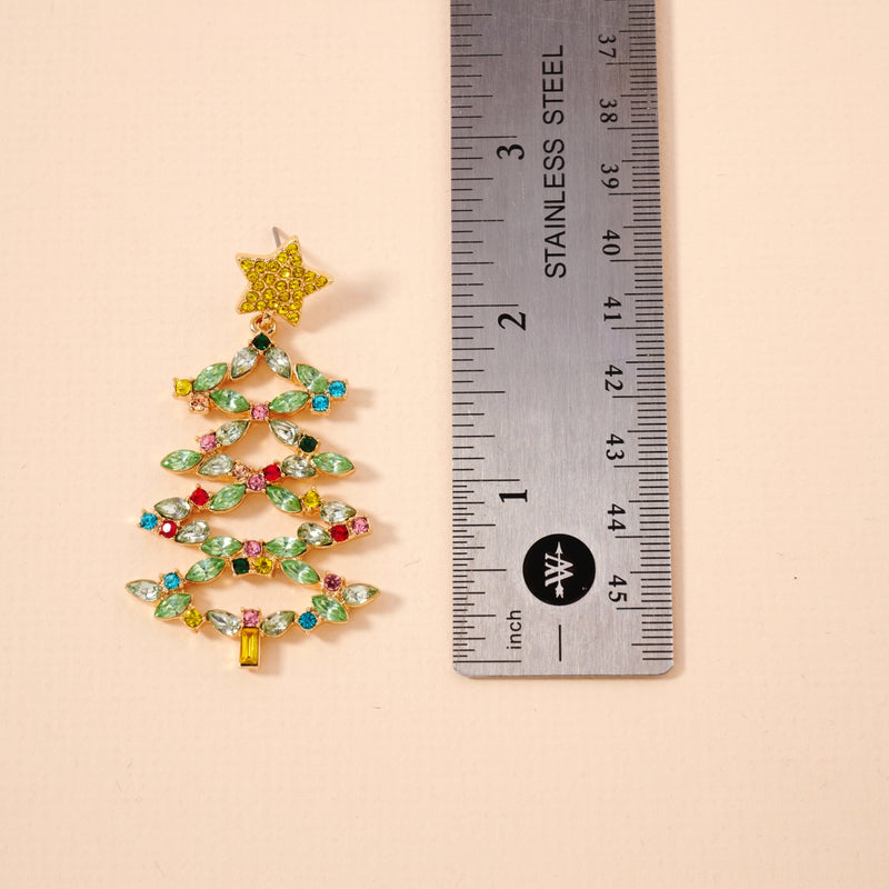 Christmas Tree Baguette Stones Dangling Earrings