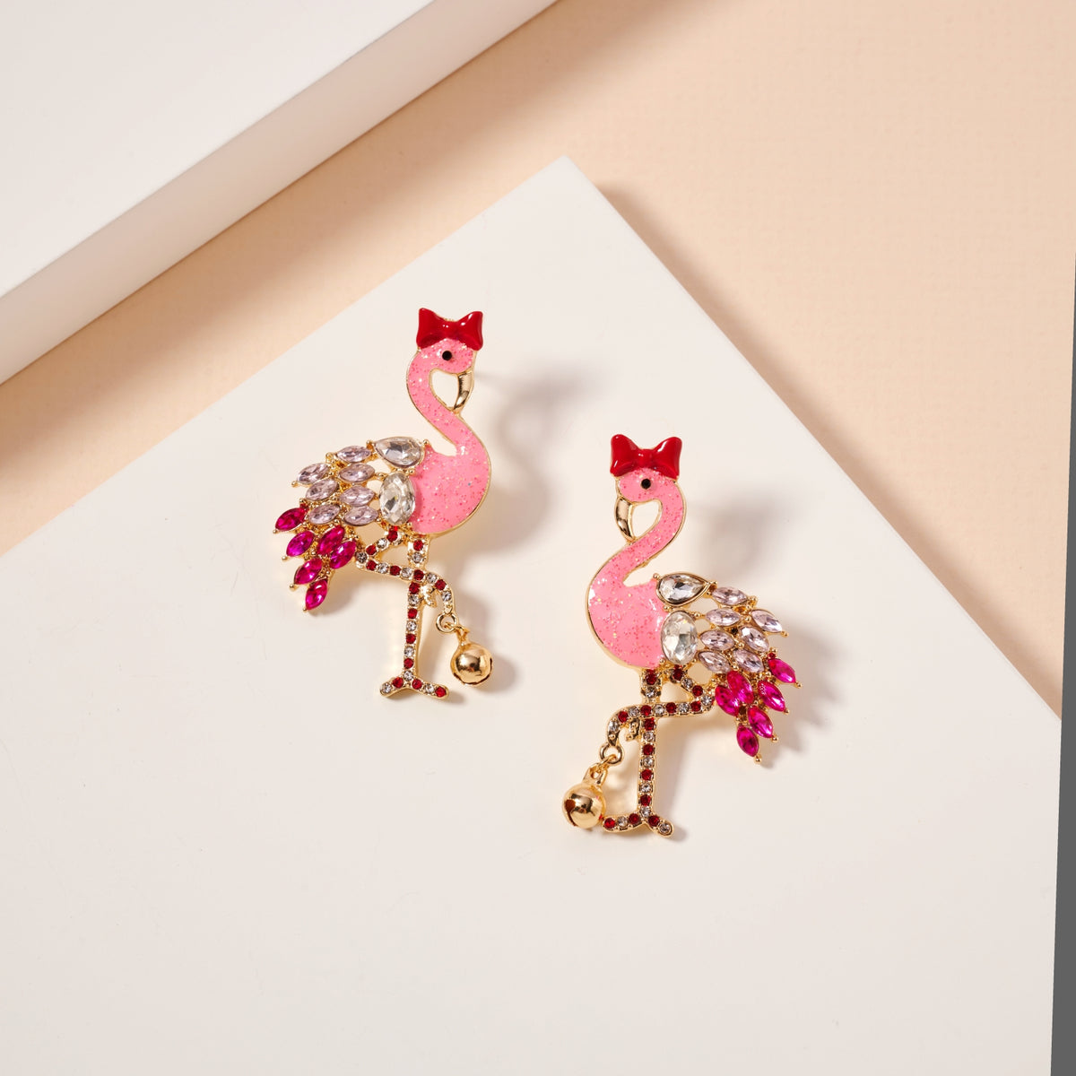 Christmas Flamingo Rhinestones Enamel Earrings