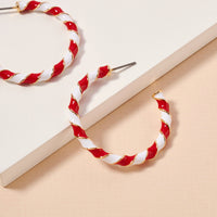 Christmas Candy Cane Enamel Open Hoop Earrings