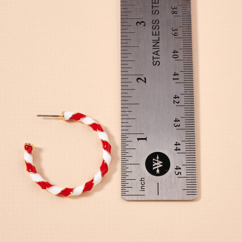 Christmas Candy Cane Enamel Open Hoop Earrings