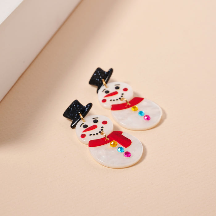 Christmas Snow Man Acetate Dangling Earrings