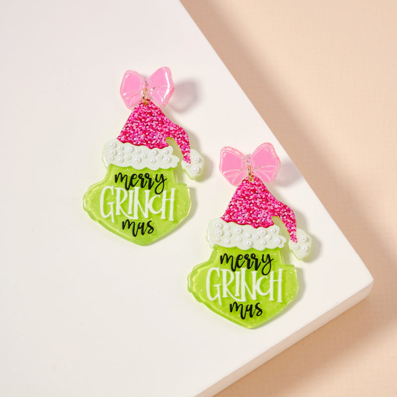 Christmas Green Monster Acetate Dangling Earrings