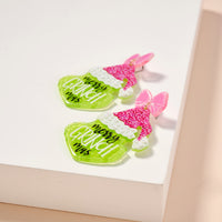 Christmas Green Monster Acetate Dangling Earrings