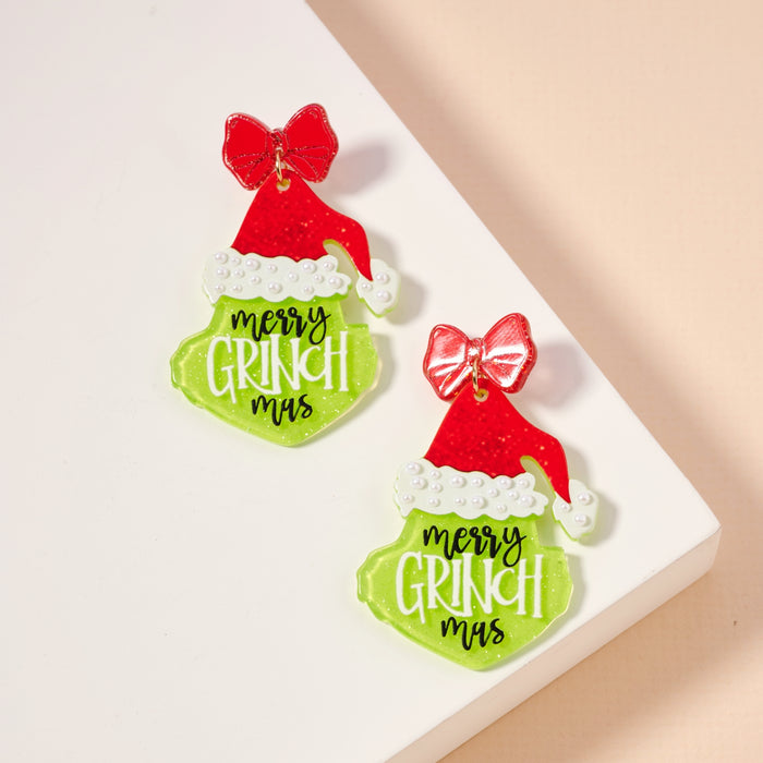 Christmas Green Monster Acetate Dangling Earrings