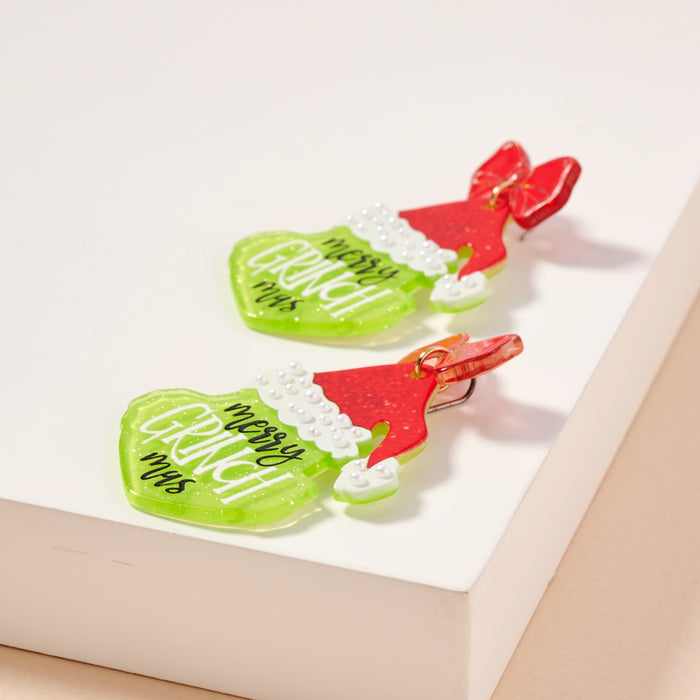 Christmas Green Monster Acetate Dangling Earrings