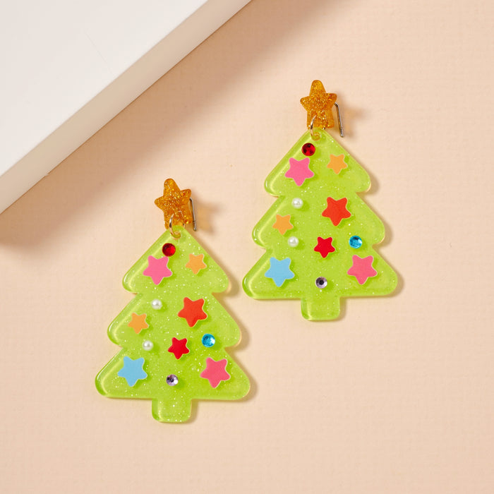 Christmas Tree with Stars Dangling Earrings