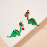 Christmas Dinosaur Dangling Earrings