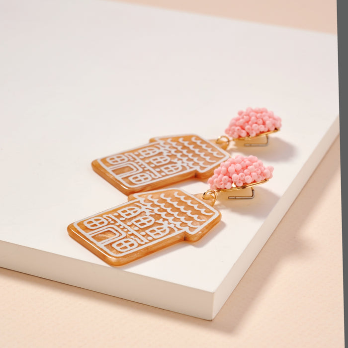 Christmas Gingerbread House Dangling Earrings