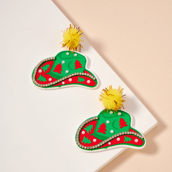 Christmas Cowboy Hat Dangling Earrings