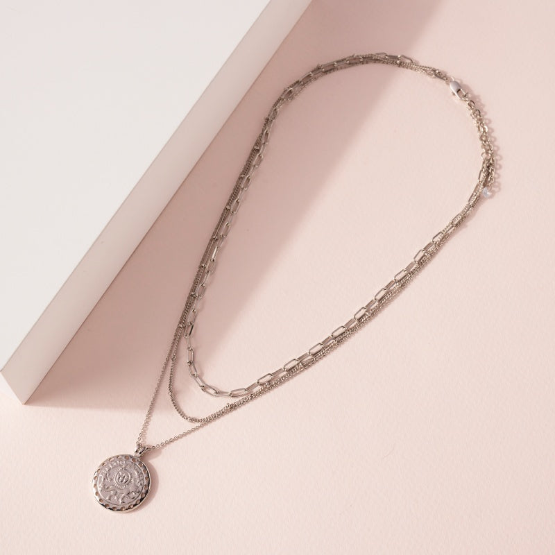 Coin Charm Triple Layered Necklace