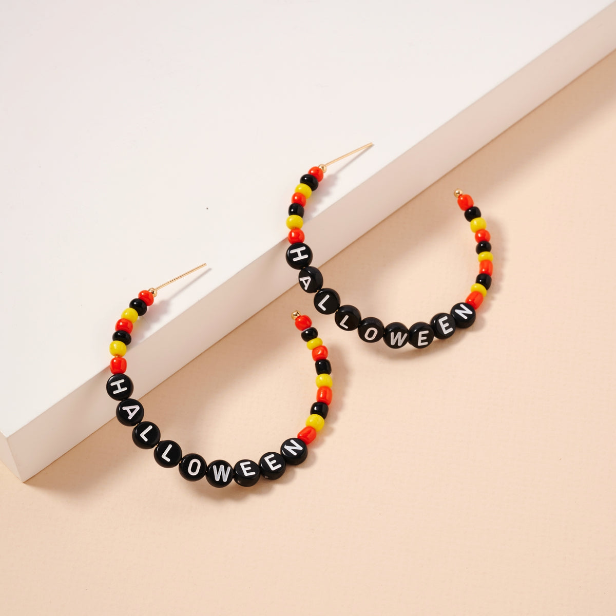 Halloween Lettering Beaded Hoop Earrings