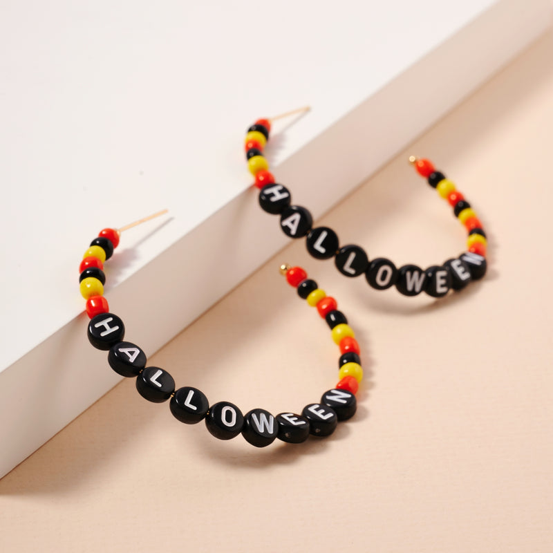 Halloween Lettering Beaded Hoop Earrings