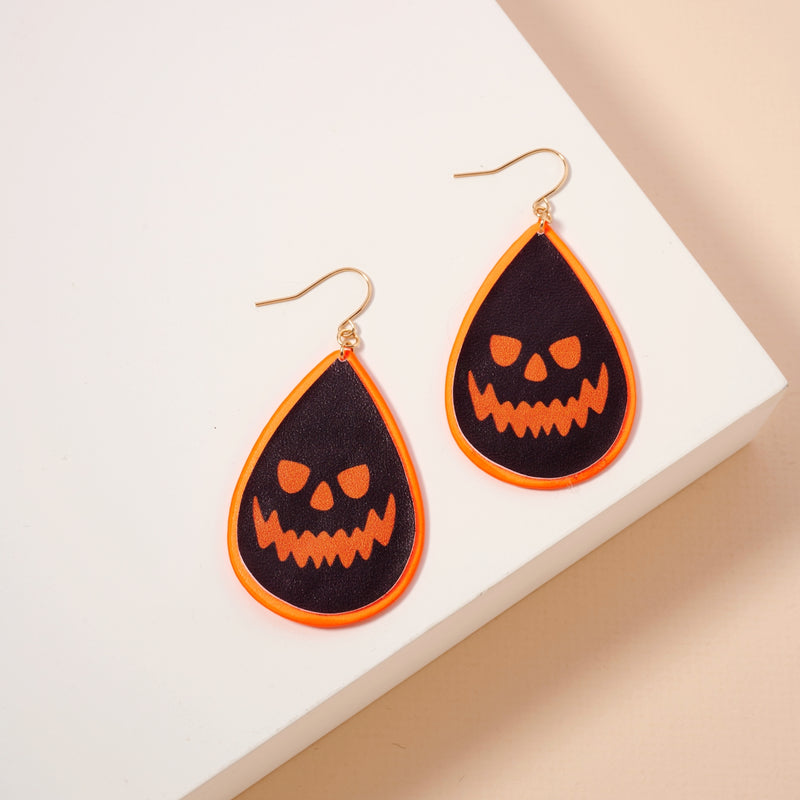 Halloween Spooky Face PU Tear Drop Earrings