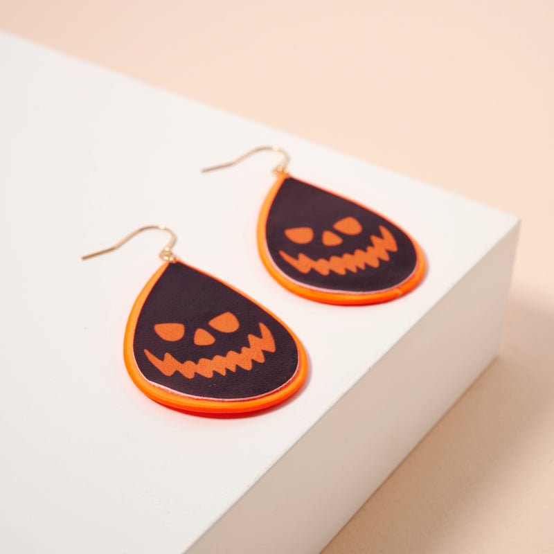 Halloween Spooky Face PU Tear Drop Earrings