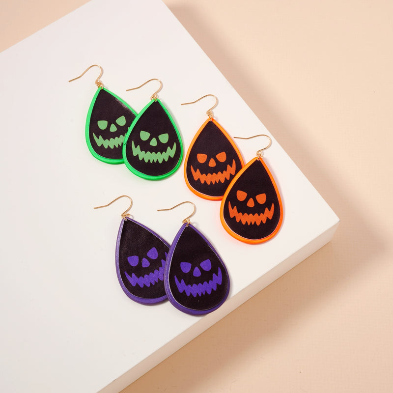 Halloween Spooky Face PU Tear Drop Earrings