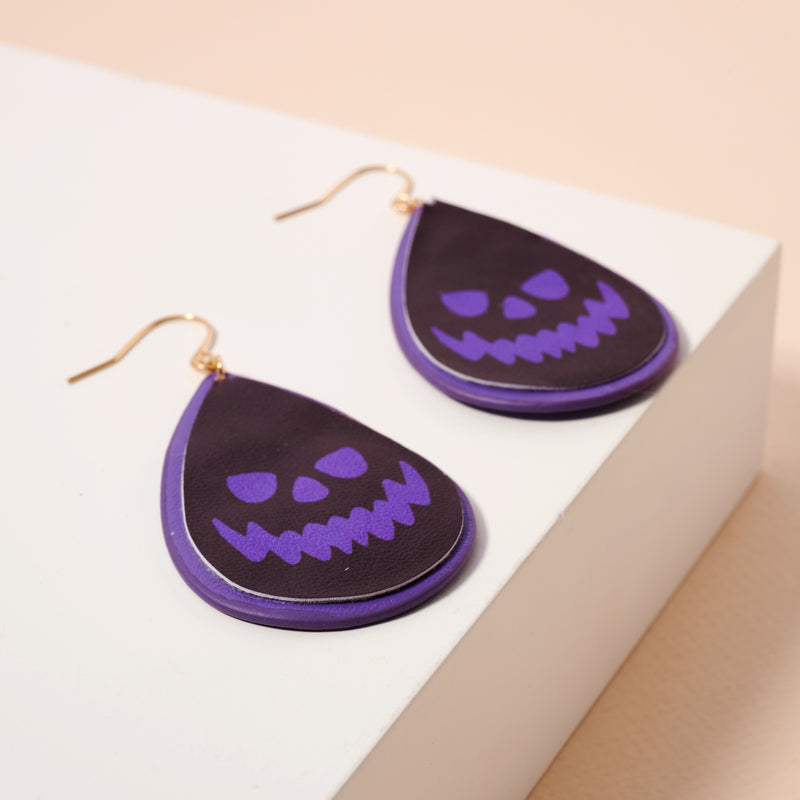 Halloween Spooky Face PU Tear Drop Earrings