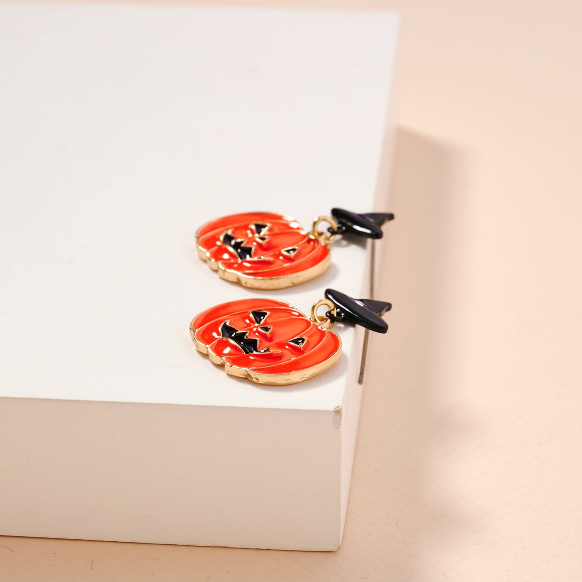 Halloween Pumpkin with Witch Hat Enamel Earrings