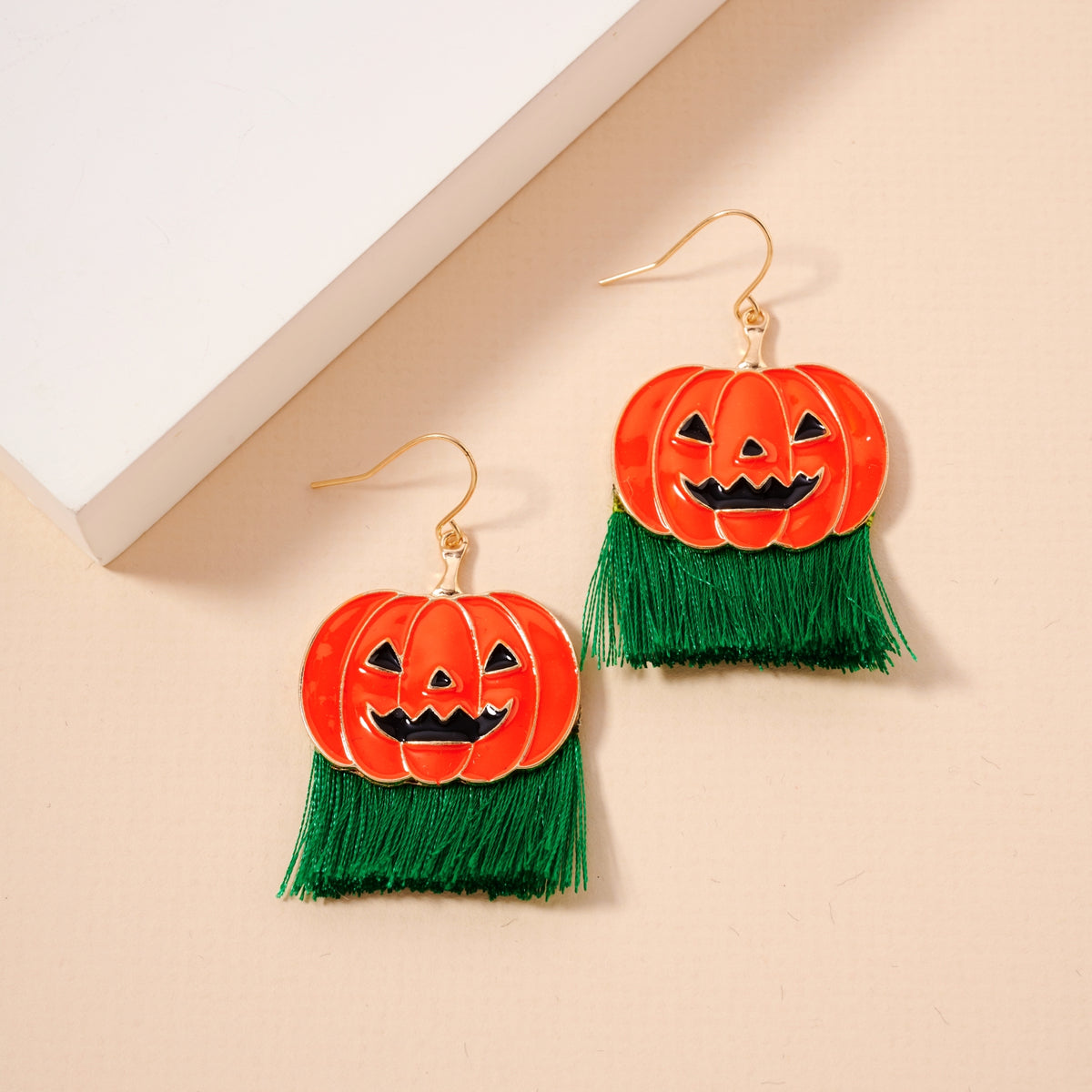 Halloween Pumpkin with Fringes Enamel Earrings