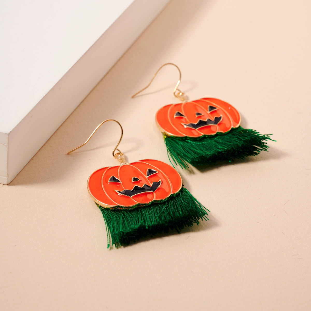 Halloween Pumpkin with Fringes Enamel Earrings