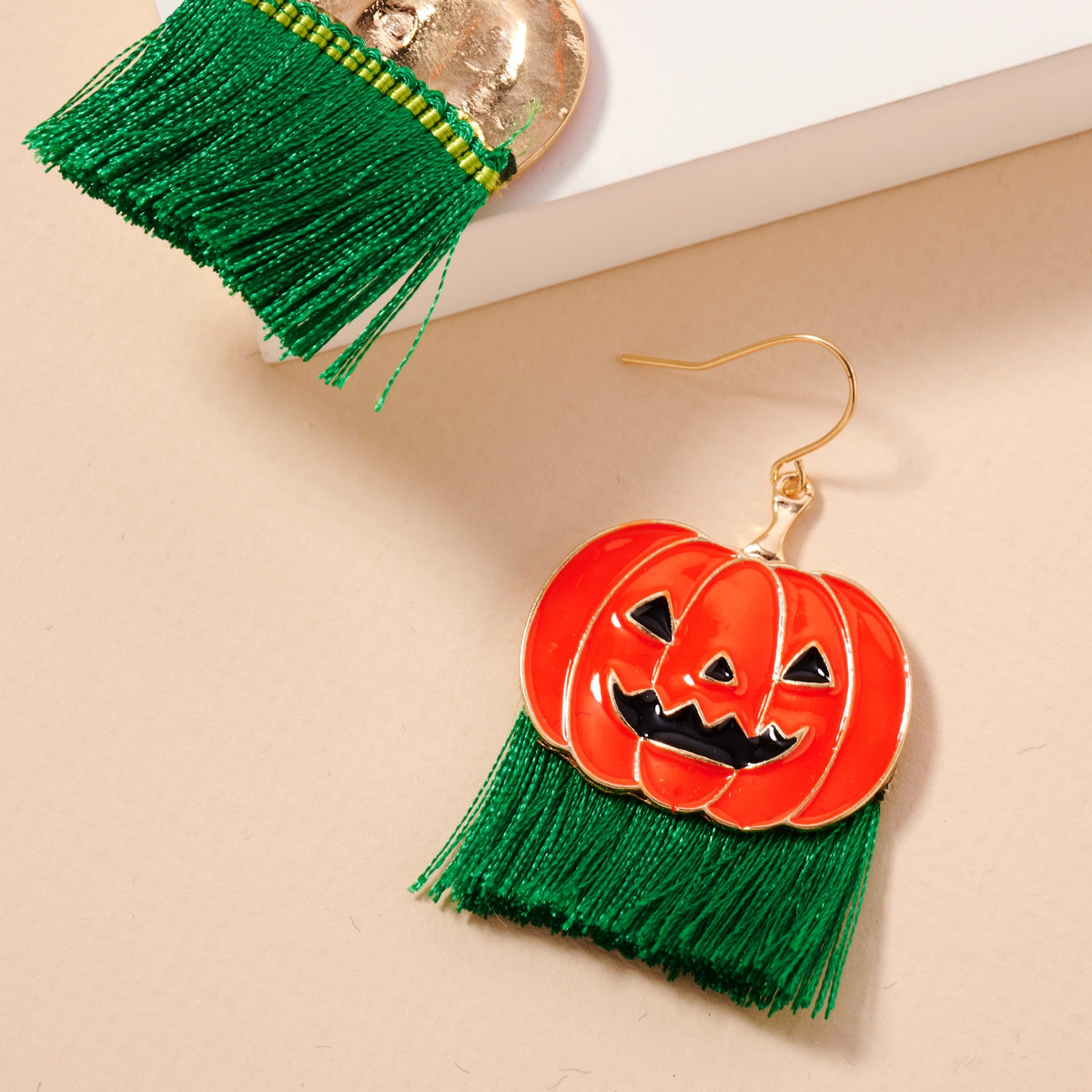 Halloween Pumpkin with Fringes Enamel Earrings