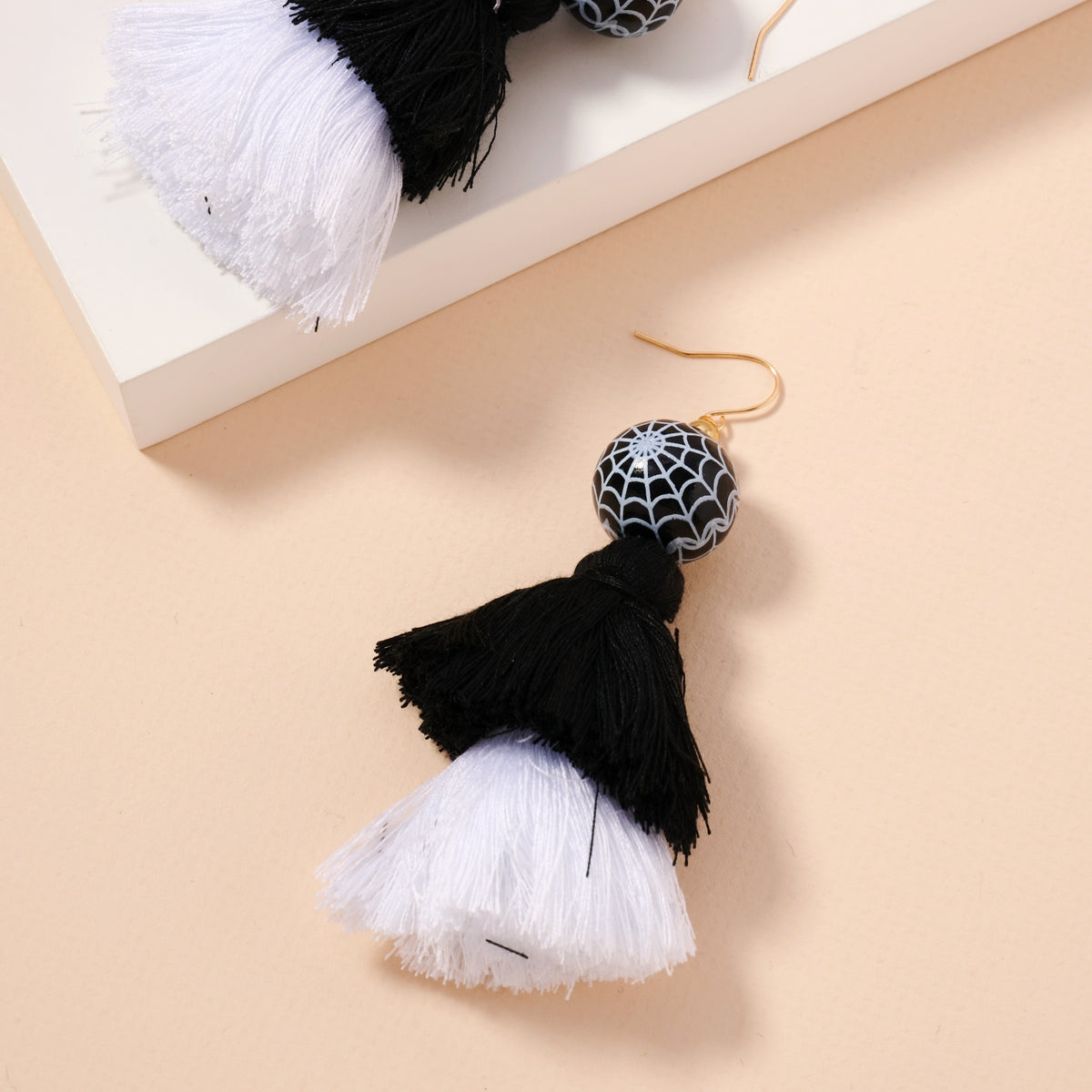 Halloween Spider Web Ball & Fringes Dangling Earrings