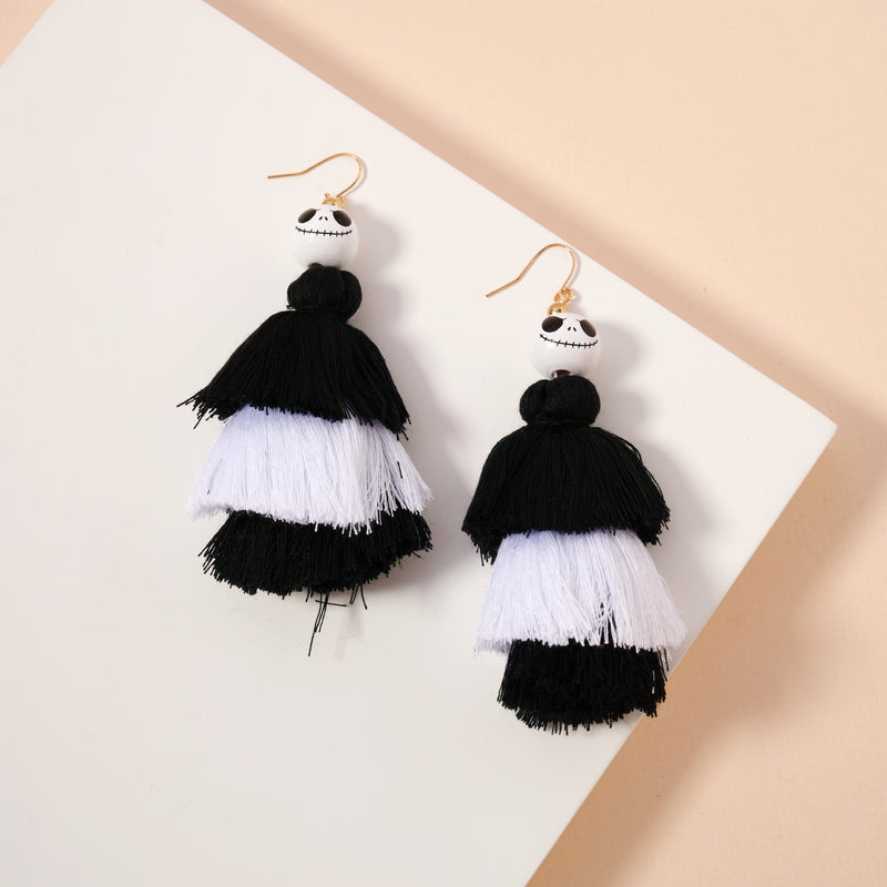 Halloween Skeleton Face & Fringes Dangling Earrings