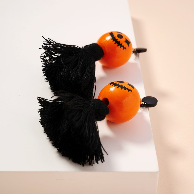 Halloween Pumpkin & Fringes Dangling Earrings