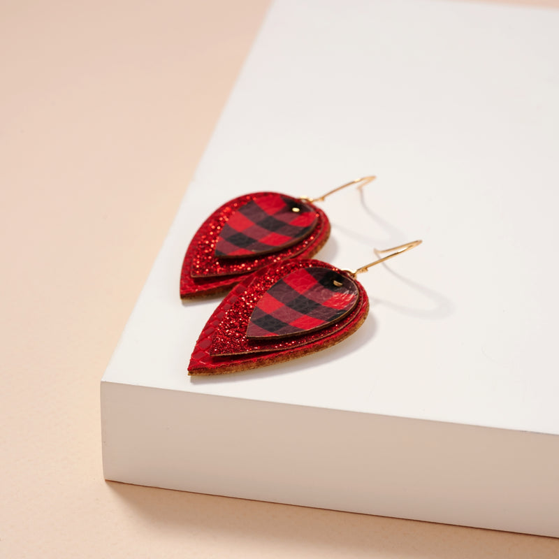 Christmas Layered PU Leather Dangling Earrings