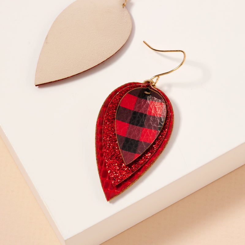 Christmas Layered PU Leather Dangling Earrings