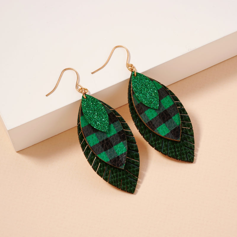 Christmas Layered PU Leather Feather Earrings