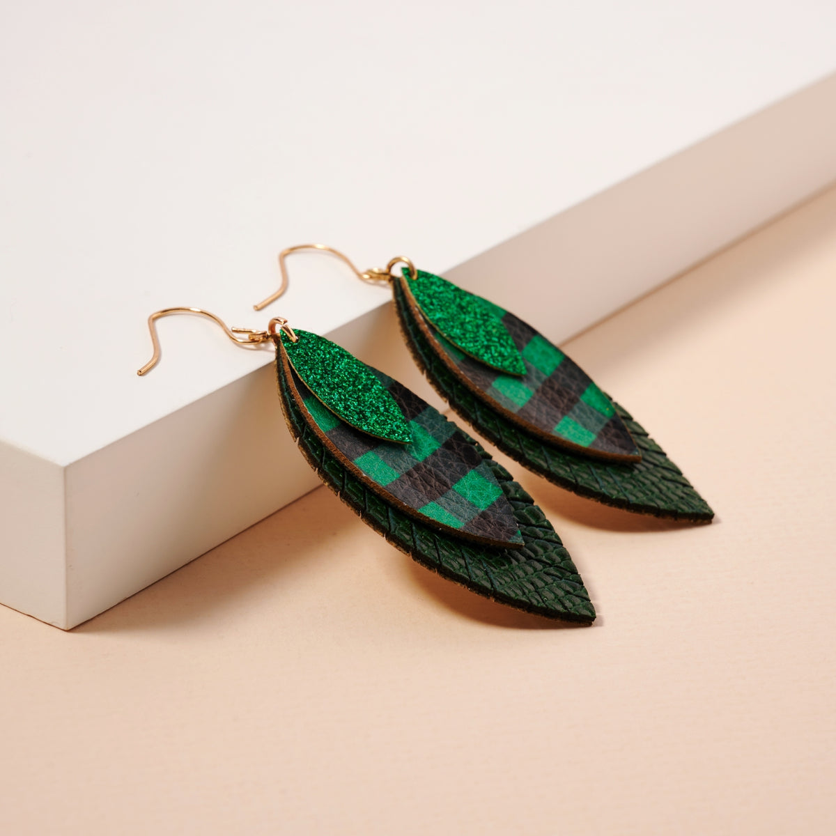 Christmas Layered PU Leather Feather Earrings