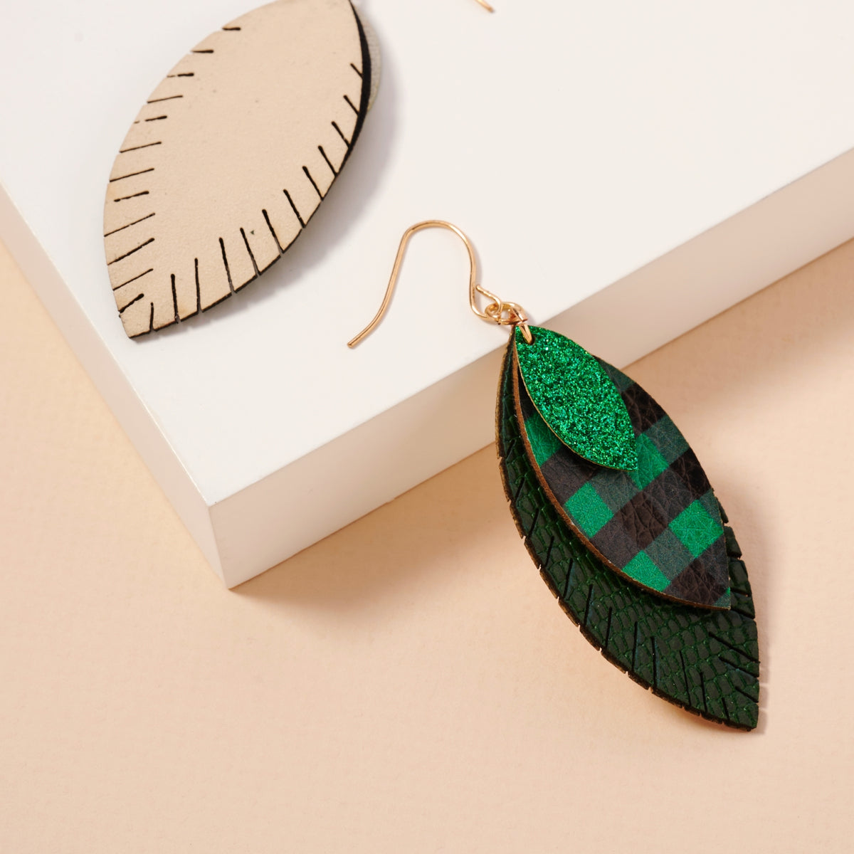 Christmas Layered PU Leather Feather Earrings