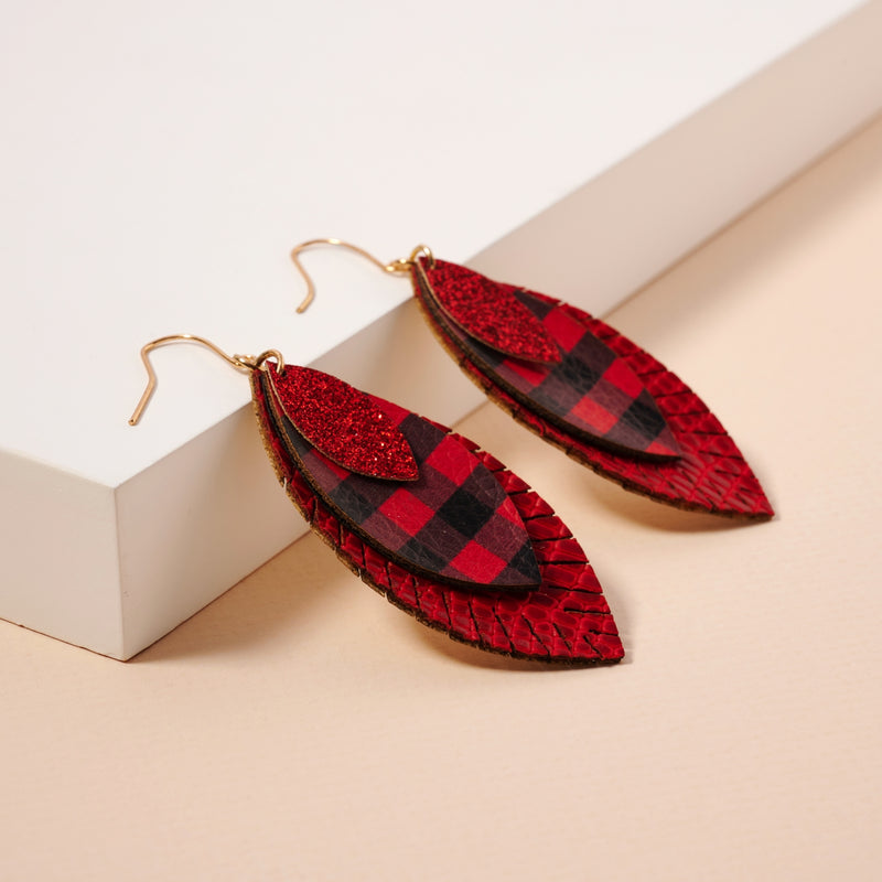 Christmas Layered PU Leather Feather Earrings