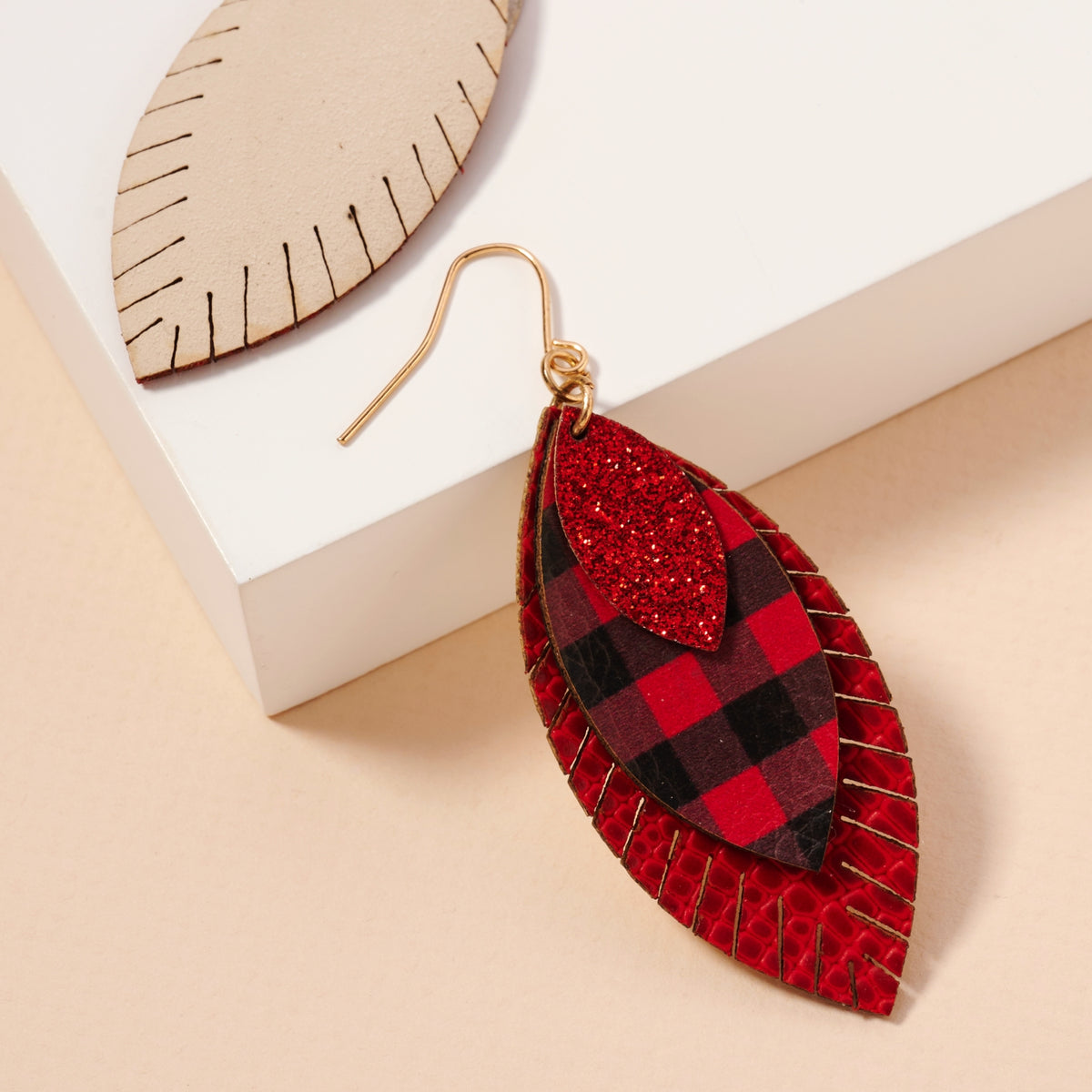 Christmas Layered PU Leather Feather Earrings