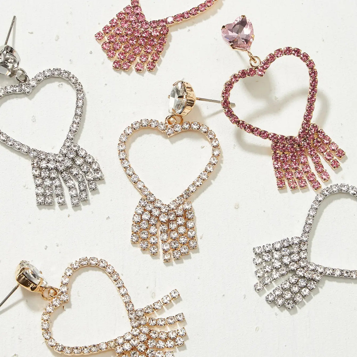 Heart Fringe Rhinestone Earrings