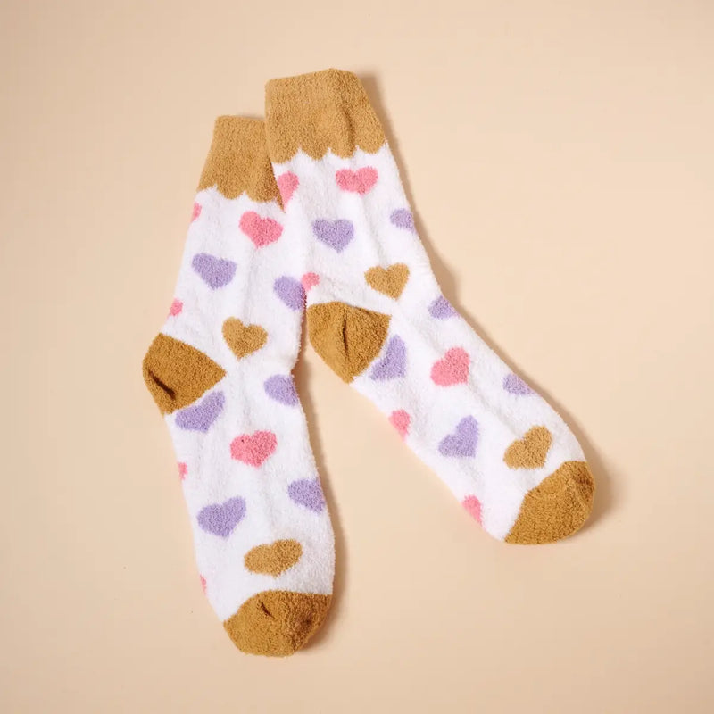 Hearts Pattern Fuzzy Socks Assorted Pack of 4