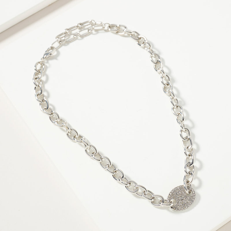 Chunky Rhinestone Oval Pendant Necklace