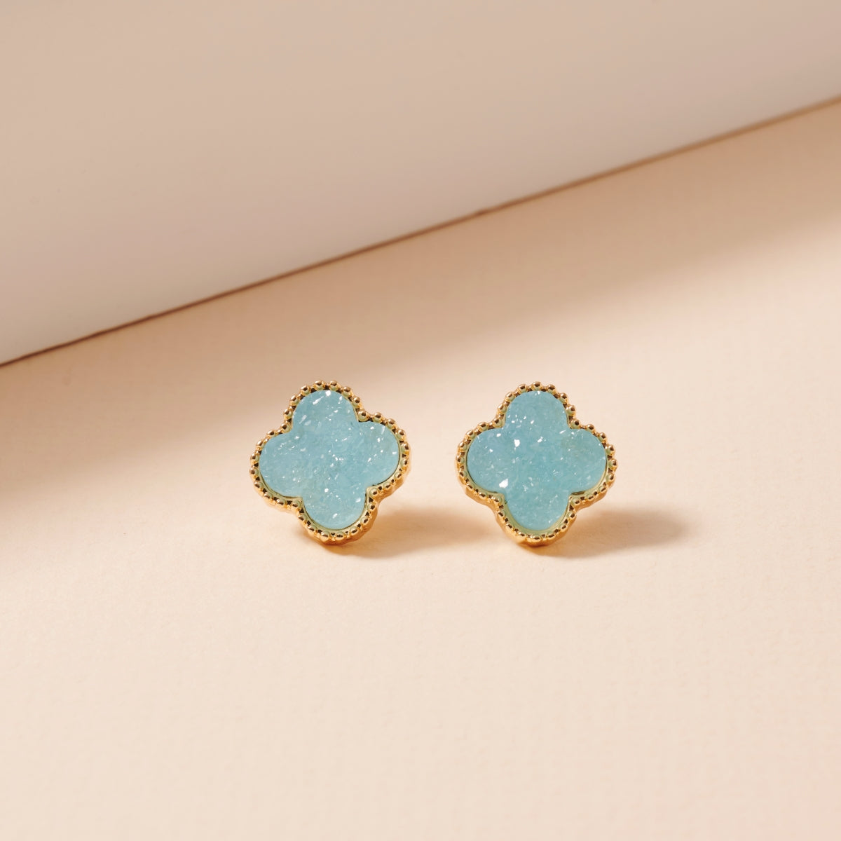 Clover Druzy Stone Stud Earrings