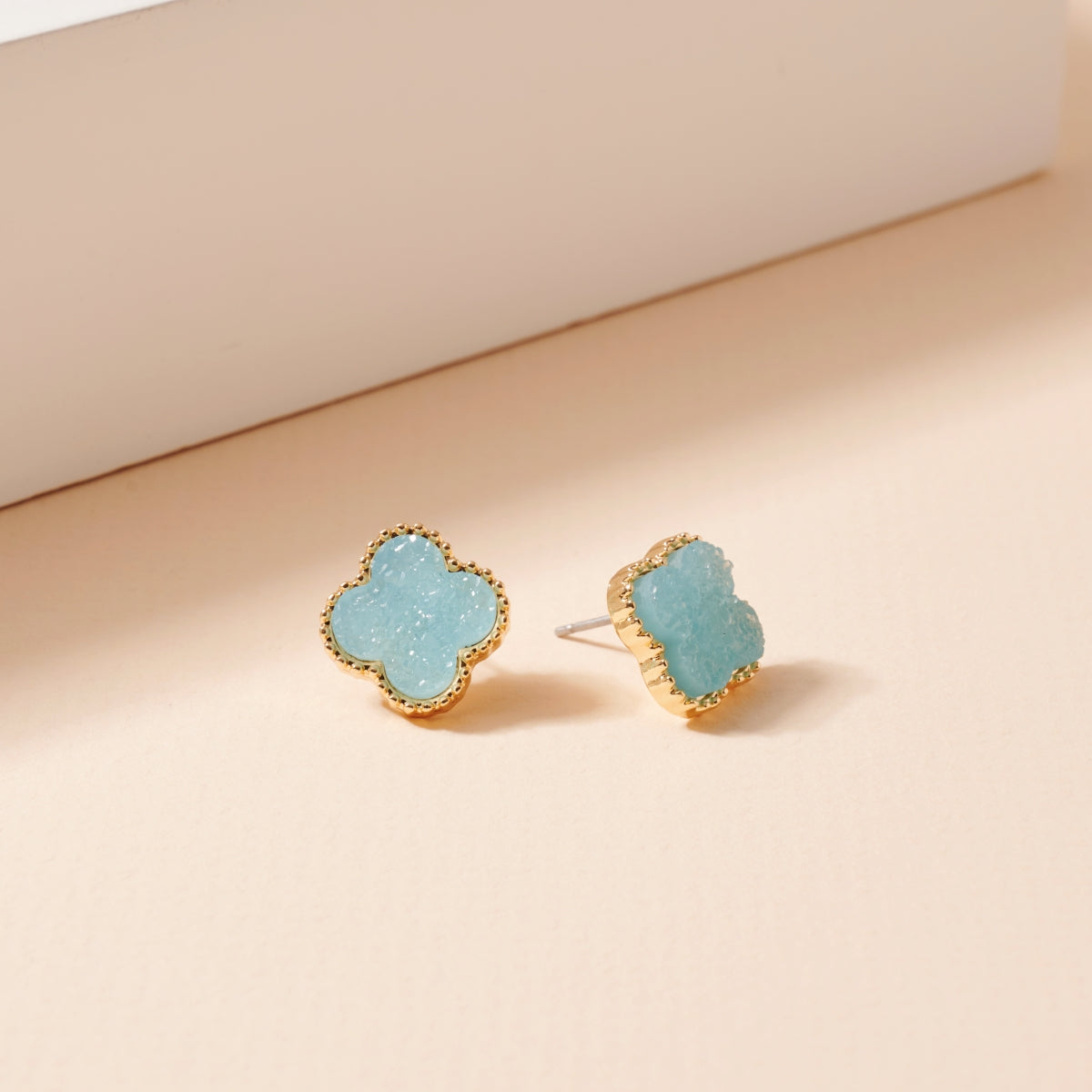 Clover Druzy Stone Stud Earrings