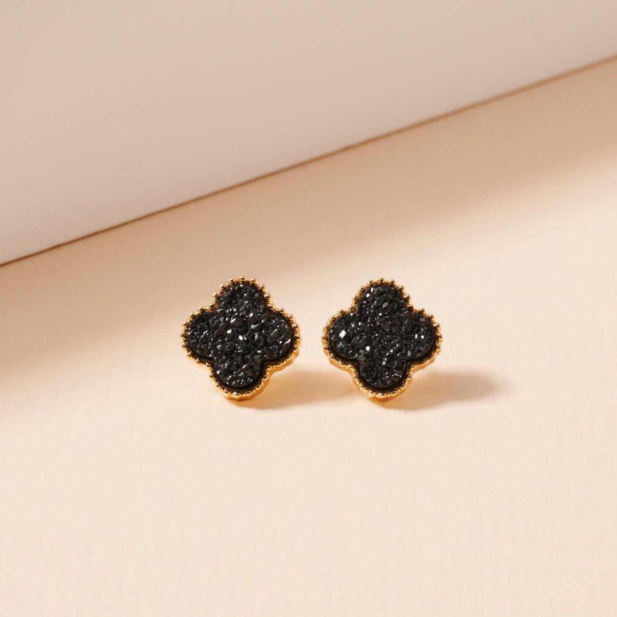 Clover Druzy Stone Stud Earrings