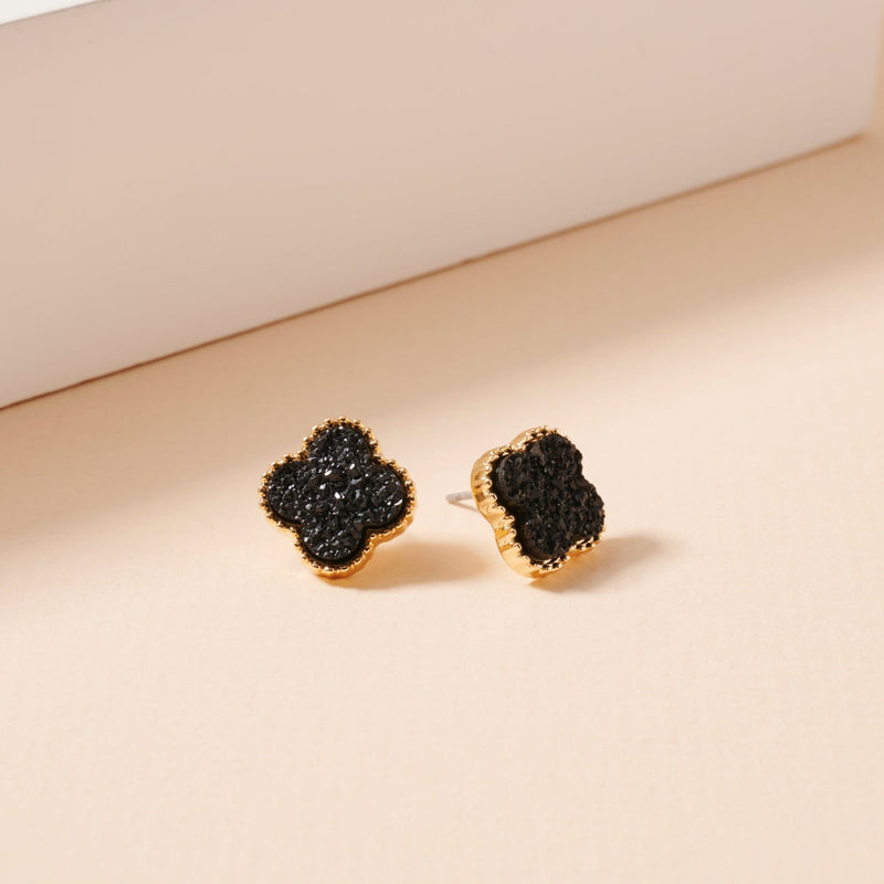 Clover Druzy Stone Stud Earrings