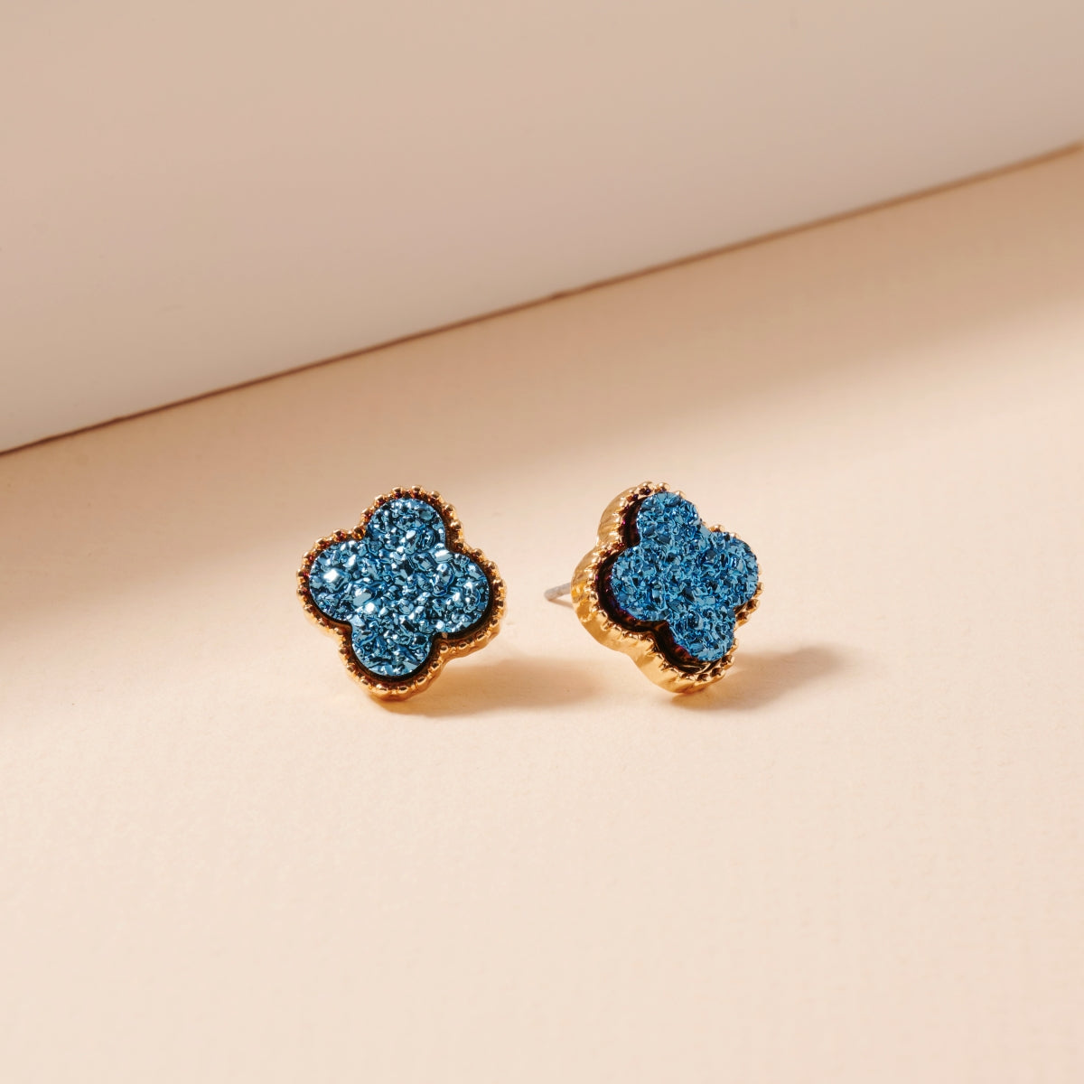 Clover Druzy Stone Stud Earrings