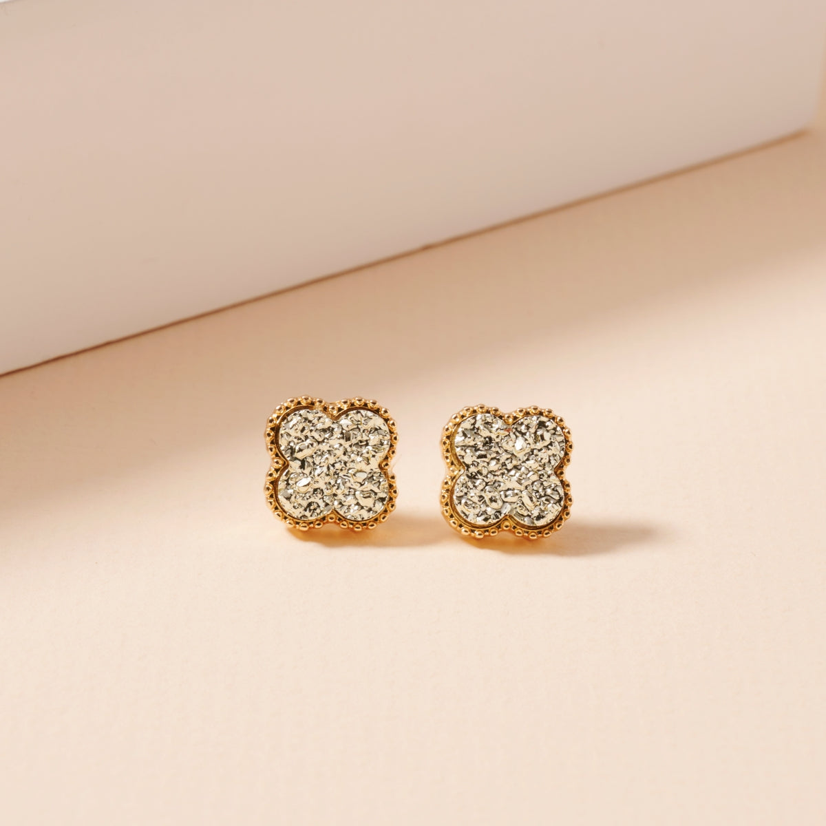 Clover Druzy Stone Stud Earrings