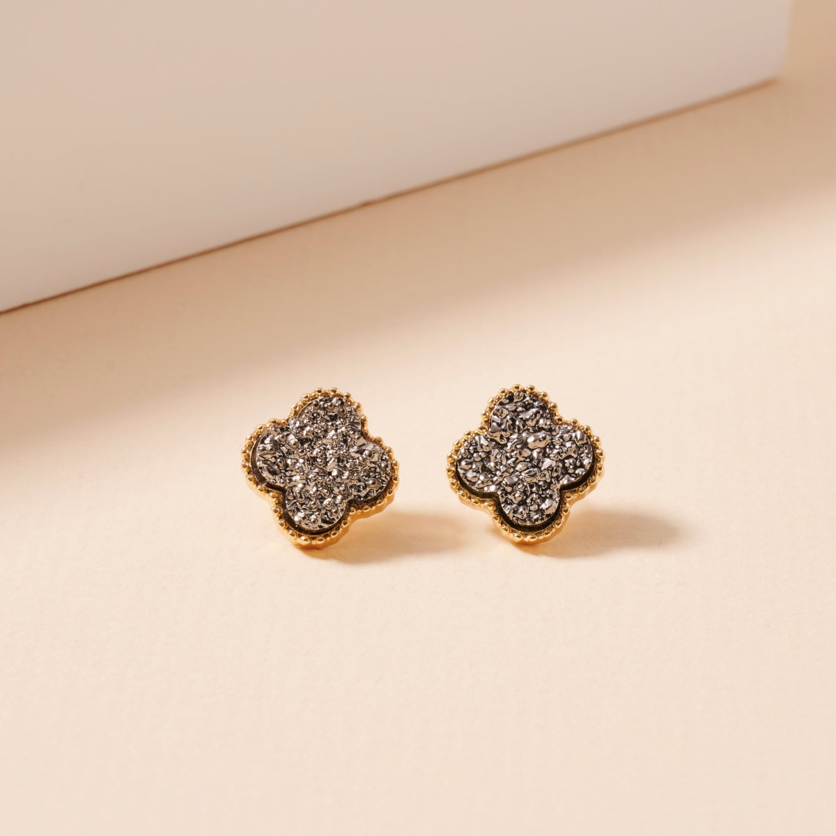 Clover Druzy Stone Stud Earrings