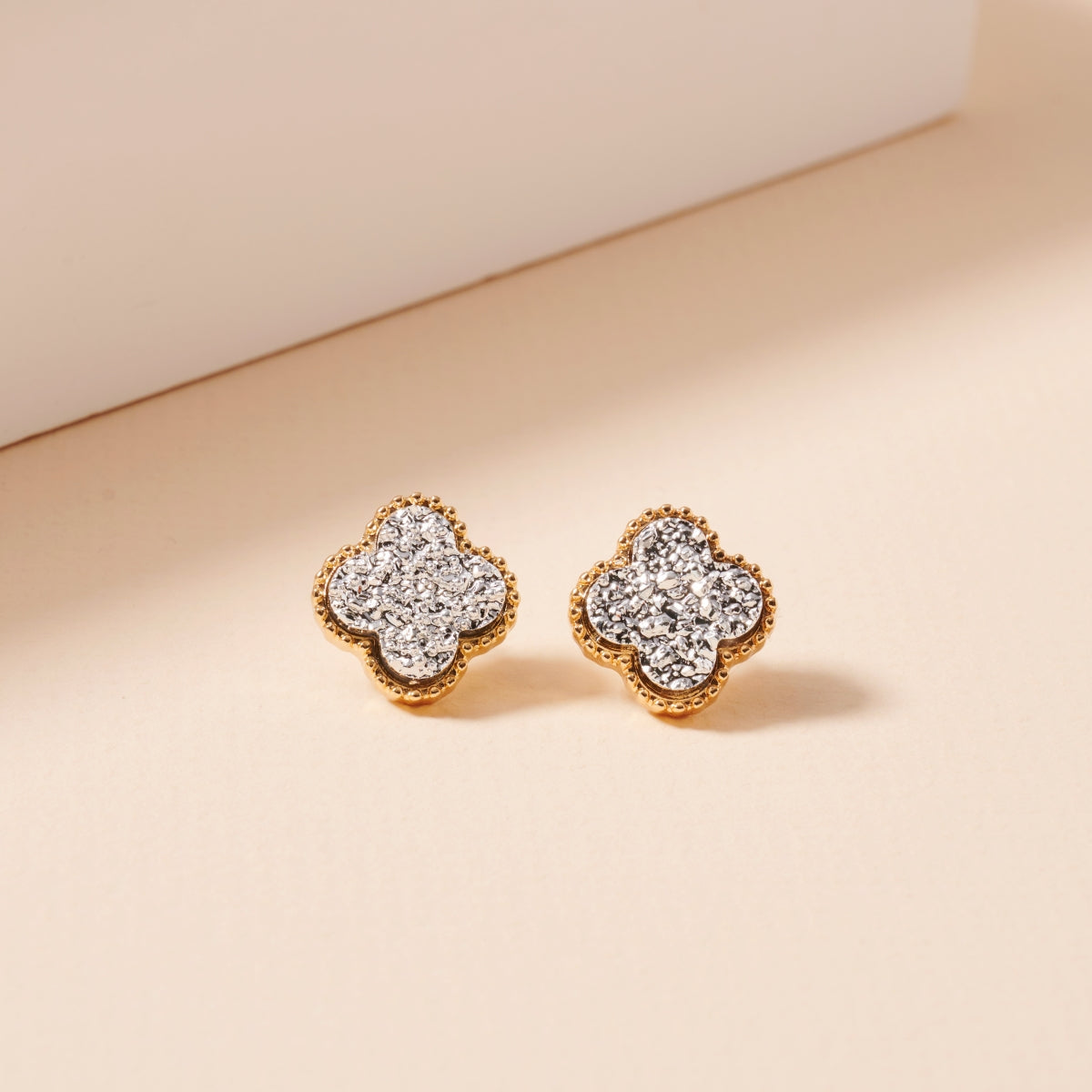 Clover Druzy Stone Stud Earrings